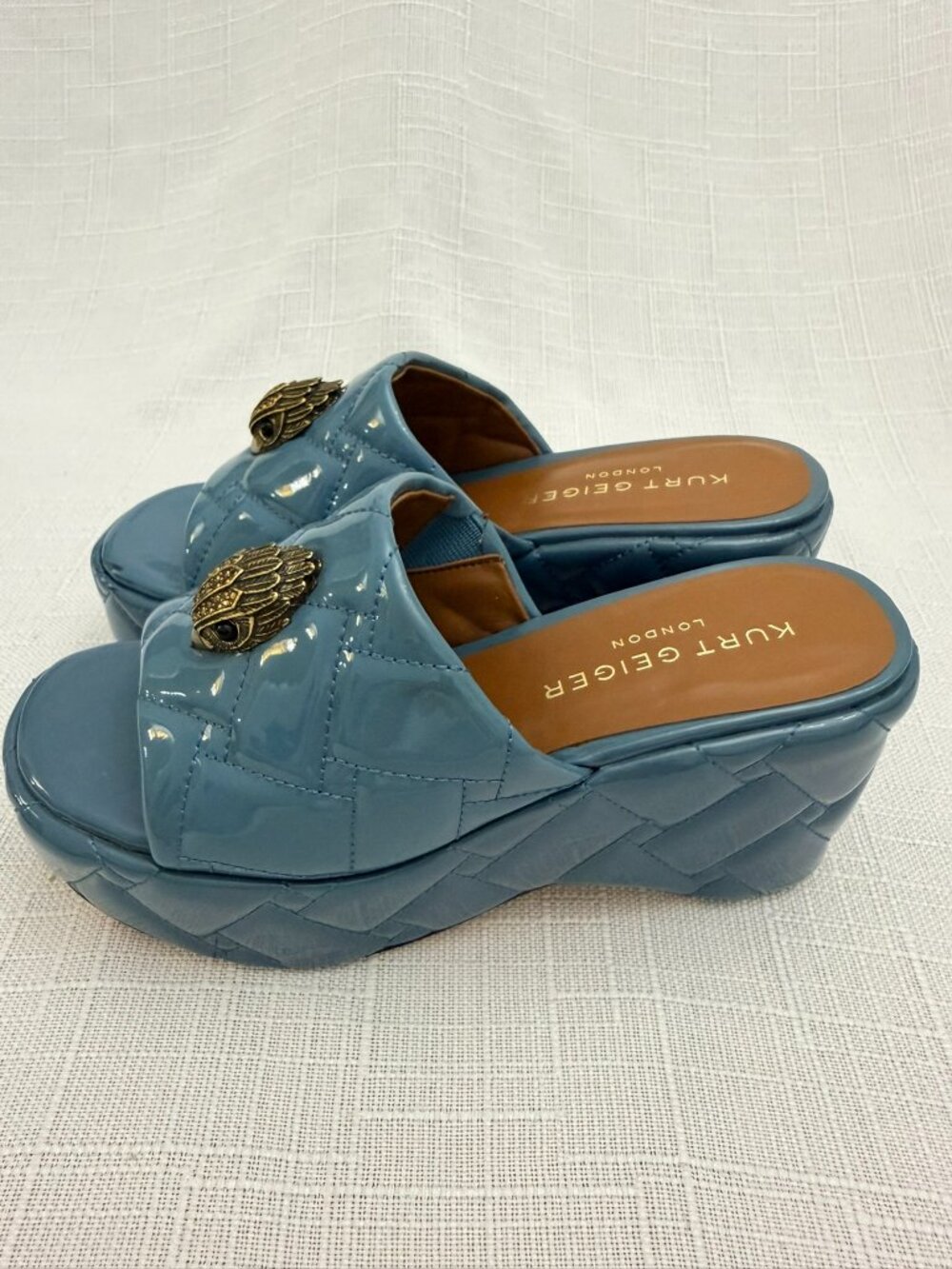 Kurt Geiger London Blue Patent Quilted Platform Slides 36.5